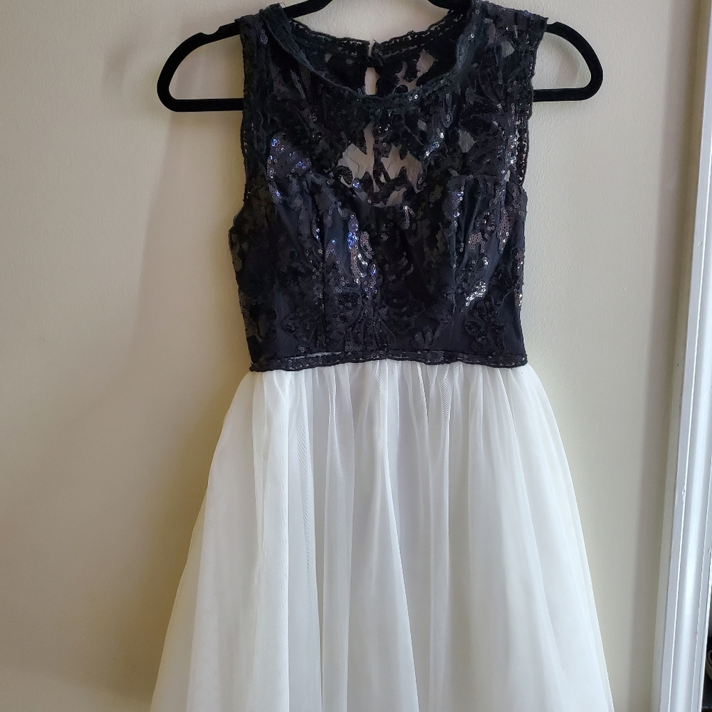 Black and white lace homecoming dress